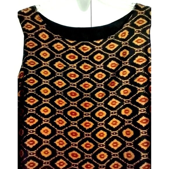Thai Silk Sleeveless Layered Shift Dress Midi Pullover Black Gold Red - Large - Picture 2 of 8